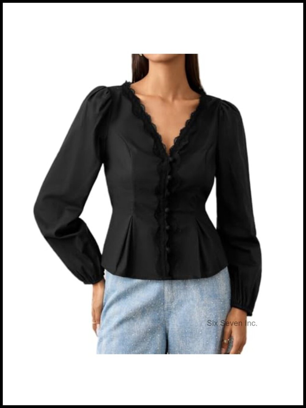 Vintage Floral Embroidered V-Neck Cotton Button Front Blouse